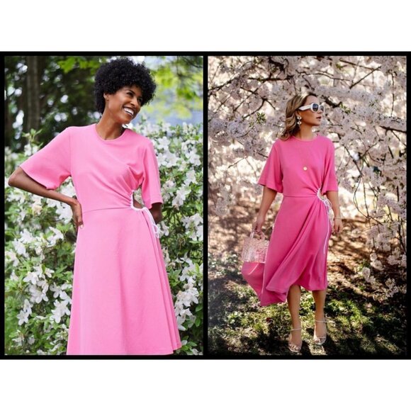 💕SEE BY CHLOE💕 Cut-Out Dress ~ Dazzling Pink Small Midi Length Crepe - Picture 10 of 16